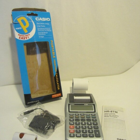 CASIO portable printing calculator HR-8TM w/ adapter in box - Picture 2 of 4